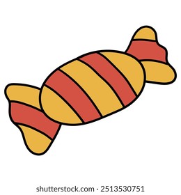 Dibujado a mano caramelo de dibujos animados a rayas aislado sobre fondo blanco. Ilustración vectorial.