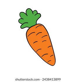 Zanahoria dibujada a mano con la hoja aislada en el fondo blanco. Ilustración vectorial.