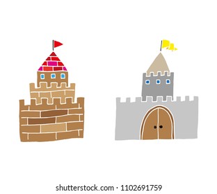 Hand drawn cartoon castle vector illustration