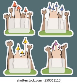 hand drawn cartoon castles isolated labels