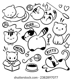 hand drawn cartoon cat doodle line art
