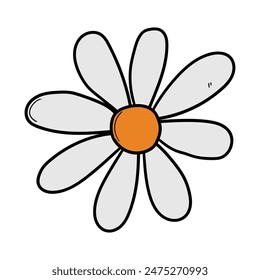 Hand drawn cartoon chamomile daisy icon isolated on white background. Vector illustration.