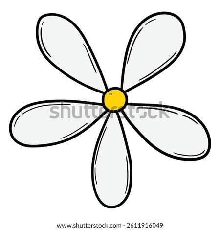 Hand drawn cartoon chamomile daisy isolated on white background. Vector illustration.