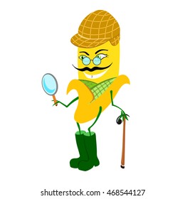 Hand drawn cartoon character - a banana detective.