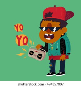 Hand drawn cartoon character. Hip-Hop/Rap vector illustration. 