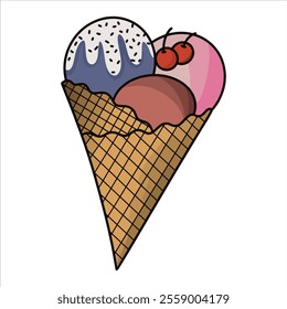 hand drawn cartoon character illustration ice cream and cone ice cream