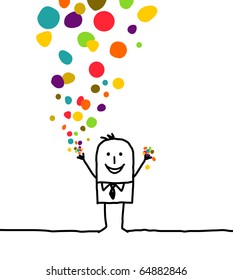 hand drawn cartoon character - man & confetti