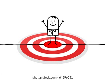hand drawn cartoon character - man on red target