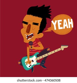 Hand drawn cartoon character. Rock'n'roll vector illustration. 