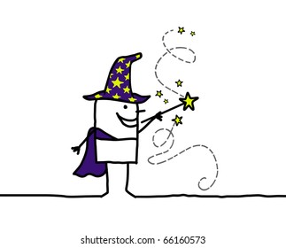 Hand Drawn Cartoon Character - Wizard & Magic Wand