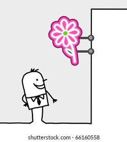hand drawn cartoon characters - consumer & shop sign - flowers