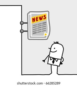 hand drawn cartoon characters - consumer & shop sign - newspapers