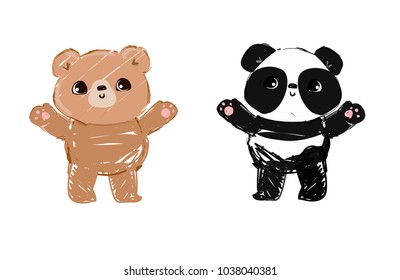 Hand Drawn cartoon characters, Cute Bears. 