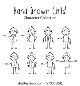 Hand drawn cartoon characters with different action performing