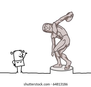 hand drawn cartoon characters - The discus thrower parody