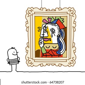 hand drawn cartoon characters - man watching a Pablo parody