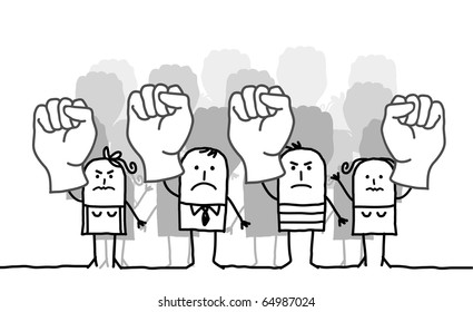 hand drawn cartoon characters - people protesting