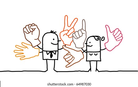 hand drawn cartoon characters - sign language