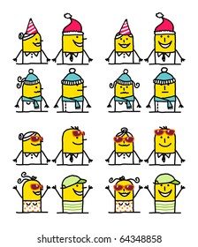 hand drawn cartoon characters - winter & summer