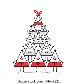 hand drawn cartoon characters - Xmas triangle family