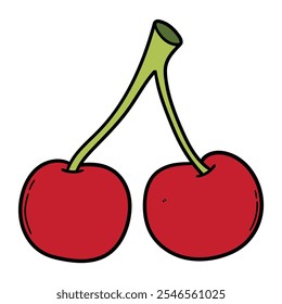 Hand drawn cartoon cherry isolated on white background. Vector illustration.