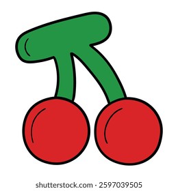 Hand drawn cartoon cherry isolated on white background. Vector illustration.
