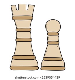 Hand drawn cartoon chess pieces isolated on a white background. Vector illustration.