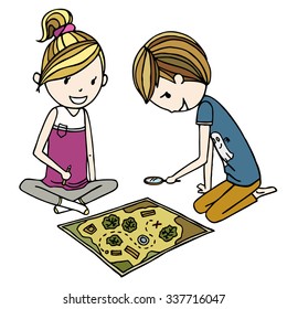 Hand drawn cartoon children playing vector white isolated