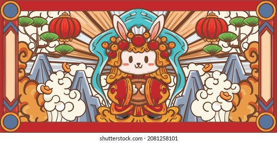 Hand drawn cartoon Chinese Mid Autumn New Year rabbit Zodiac illustration design
