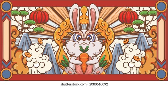 Hand drawn cartoon Chinese New Year rabbit Lunar New Year illustration design

