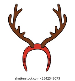 Hand drawn cartoon christmas reindeer horns headband isolated on white background. Concept christmas and new year. Vector illustration.