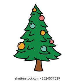 Hand drawn cartoon christmas tree isolated on white background. Vector illustration.