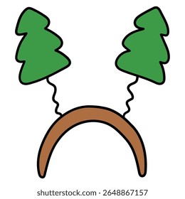 Hand drawn cartoon christmas tree mask isolated on white background. Vector illustration.