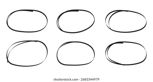Dibujado a mano línea circular de dibujos animados Ilustración vectorial doodle estilo de boceto para el diseño conceptual. Icono de boceto de línea de círculo negro en estilo dibujado a mano. Ilustración vectorial de garabatos circulares. EPS 10.