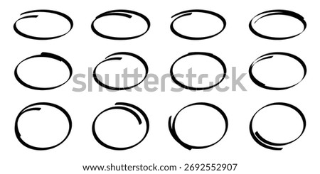 Hand drawn cartoon circle line vector illustration doodle sketch style for concept design. Black circle pen draw. Highlight hand drawn black circle isolated on white background.