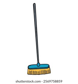 Hand drawn cartoon cleaning floor brush isolated on white background. Vector illustration.