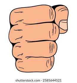 Hand drawn cartoon clenched fist isolated on white background. Vector illustration.