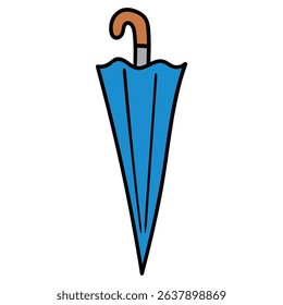 Hand drawn cartoon closed blue umbrella isolated on white background. Vector illustration.