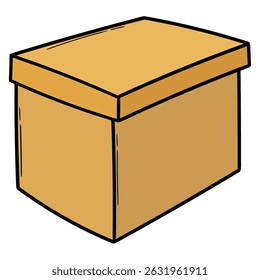 Hand drawn cartoon closed cardboard box isolated on white background. Vector illustration.