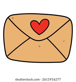 Hand drawn cartoon closed envelope with heart isolated on white background. Vector illustration.