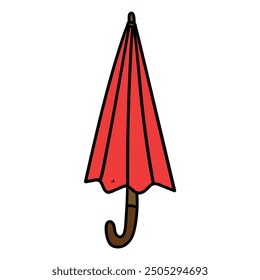 Hand drawn cartoon closed red umbrella isolated on white background. Vector illustration.