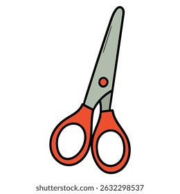Hand drawn cartoon closed red scissors isolated on white background. Vector illustration.
