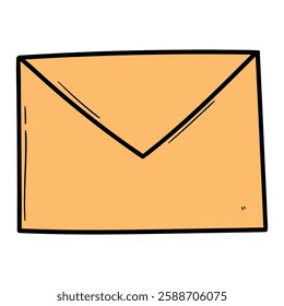 Hand drawn cartoon closed yellow envelope isolated on white background. Vector illustration.