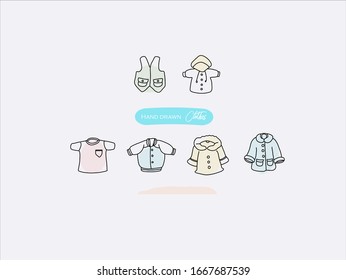 Hand drawn cartoon clothes collection. vector design elements. 