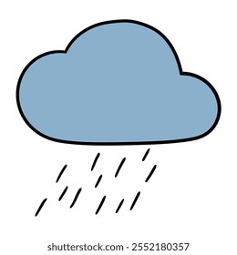Hand drawn cartoon cloud and rain isolated on white background. Vector illustration.