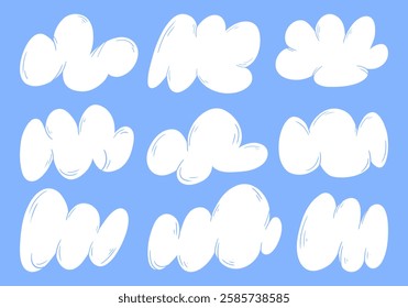 Hand Drawn Cartoon Cloud Shape Bundle. A collection of playful hand-drawn cartoon-style cloud shapes with smooth. These whimsical fluffy clouds are perfect for backgrounds, and creative designs