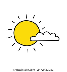 Hand drawn cartoon cloud and sun isolated on white background. Vector illustration.