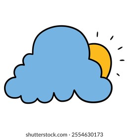 Hand drawn cartoon cloud and sun isolated on white background. Vector illustration.