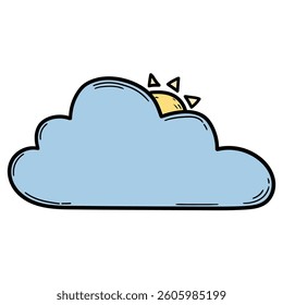 Hand drawn cartoon cloud and sun isolated on white background. Vector illustration.