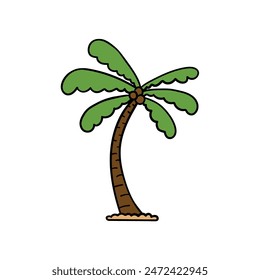 Hand drawn cartoon coconut palm tree isolated on white background. Vector illustration.